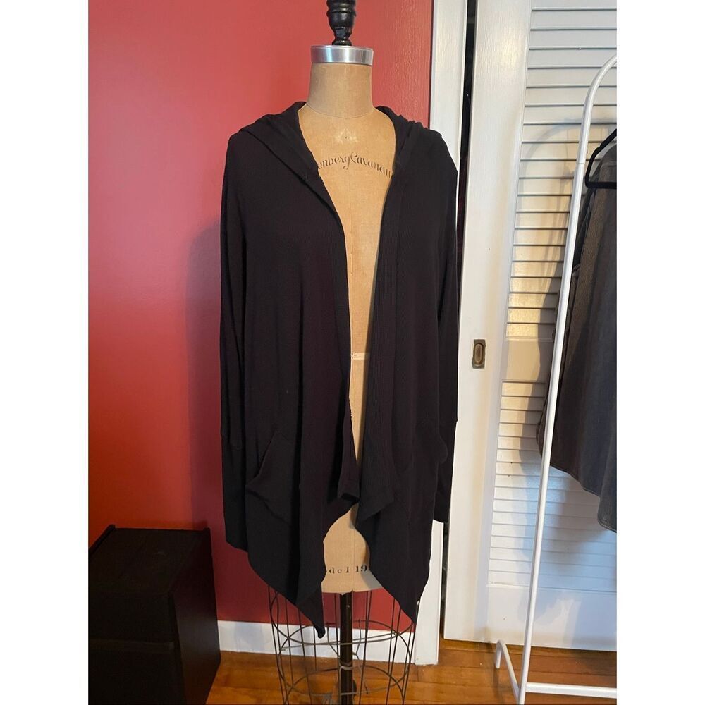 SPLENDID | black thermal hooded open cardigan L